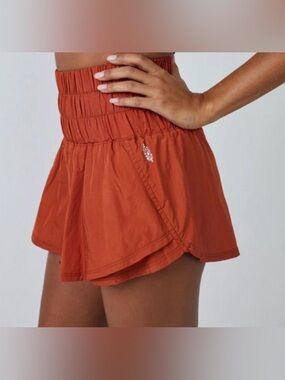 FP Movement by Free People Rust Orange Athletic Shorts with Smocked Waist